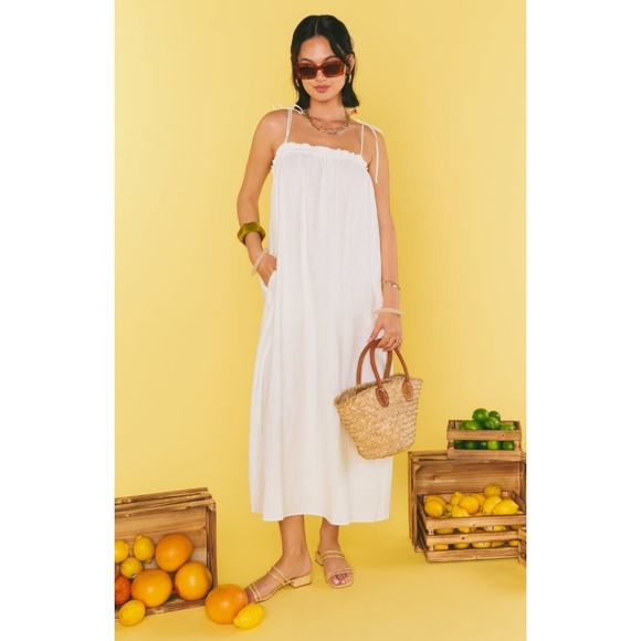 Show Me Your Mumu Linen Blend Oversized Maxi Angel Dress Women's Sz XS White NWT